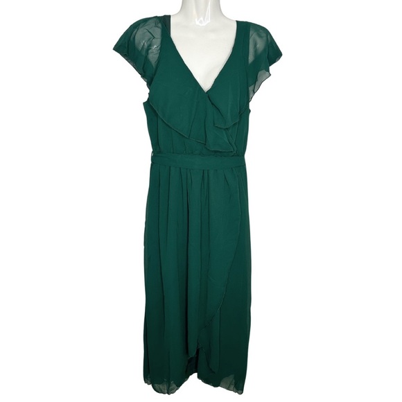 New! Simplee Solid Chiffon Wrap Formal Maxi Ruffle Split Dress SMALL - Picture 5 of 15